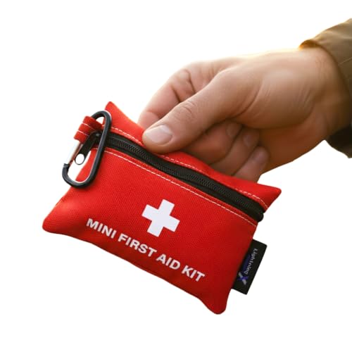 Lightning X Mini First Aid Kit – Compact 20 Piece Emergency Medical Kit with Carabiner | Portable Water Resistant Travel F...