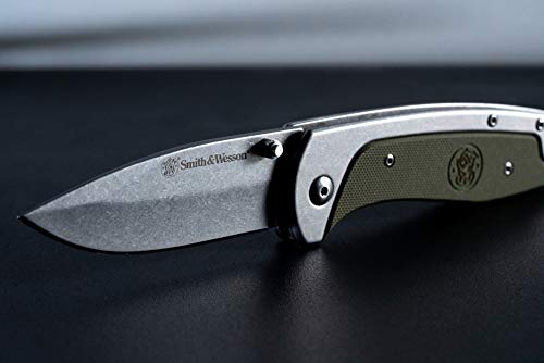 Smith & Wesson Freighter 7.6in High Carbon S.S. Folding Knife with 3.2in Drop Point Blade and Stainless/G10 Handle for Out...