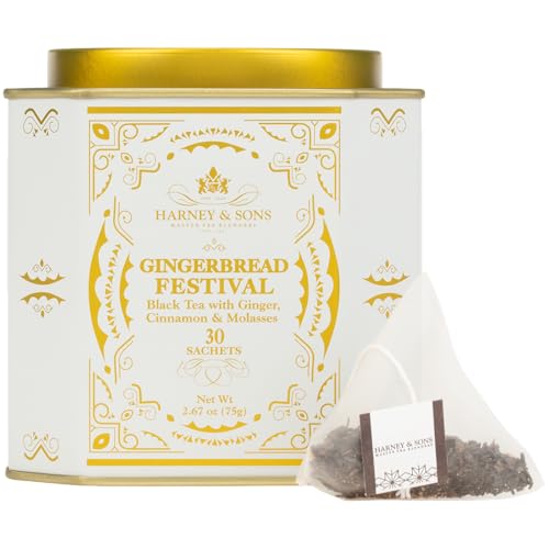 Harney & Sons Gingerbread Tea, 30 Sachets of Gingerbread Festival, a Black Tea with Ginger & Cinnamon
