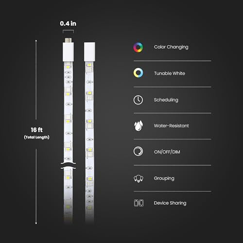 Feit Electric Smart Light Strip 16FT, Ultrathin RGBW Color Chasing LED Light Strip, 2.4GHz Wi-Fi Enabled, Works with Alexa...