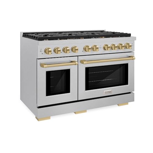 ZLINE Autograph Edition 48 in. 6.7 cu. ft. Paramount Double Oven Dual Fuel Range with 8 Burner Gas Cooktop in Satin Stainl...