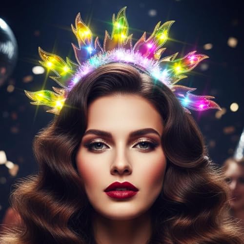 DRESBE Light Up Sun Goddess Headband LED Flame Headbands Fire Halo Party Hair Accessories for Women (Colorful Light)