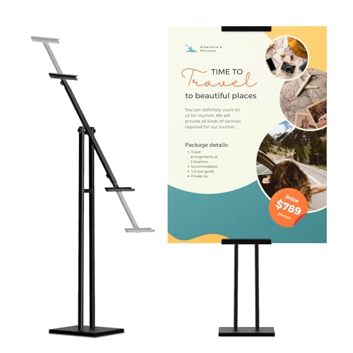 GERTSOUND Heavy Duty Sign Stand, Floor Poster Board Stand, Adjustable Metal Sign Holder Height Up to 60 Inches and 180° Ro...