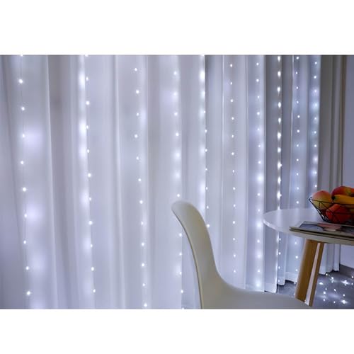 PUHONG Curtain String Lights, 300 LED Fairy Lights with 8 Light Modes, 9.8x9.8Ft Remote Controlled Plug-in Fairy String Li...