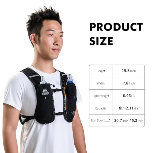 AONIJIE Running Hydration Vest for Men & Women, 8L Hydration Backpack, Multiple Pocket Designs for Water Bottles/Bladders,...
