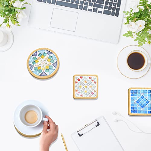 WATHFKCU 4 Sets DIY Glass Mosaic Tiles for Crafts,Mixed Color Mosaic Kits with Wooden Coaster for Adults,Mosaic Crafts Mat...