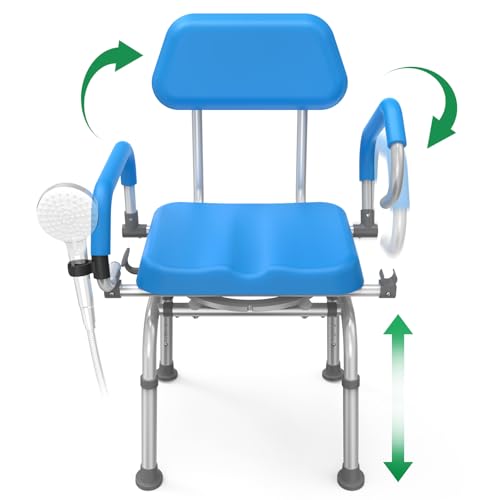 Loyoda FSA/HSA Eligible Swivel Shower Chair with Arms and Back, Padded Shower Bench with Pivoting Arms, Height Adjustable ...