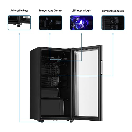 Saeoola Beverage Refrigerator, 3.2 Cu.ft Mini Fridge with Double Glass Door, Cooler for Soda, Beer or Wine for Home, Offic...