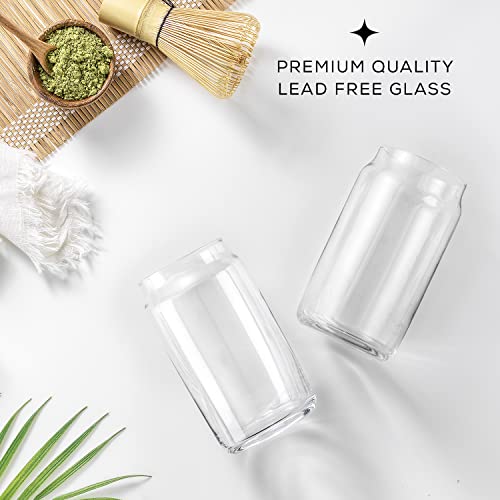 JoyJolt Drinking Glass Cups Set of 6-16oz Beer Can Glasses. Clear Soda Can Shaped Glass Cups, Cute Iced Coffee Cup Tumbler...