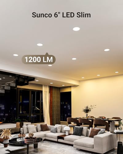 Sunco 12 Pack 6 Inch LED Recessed Light, Canless Ceiling Lights Slim with Junction Box, 850 LM, 14W (100W Equivalent), Sel...