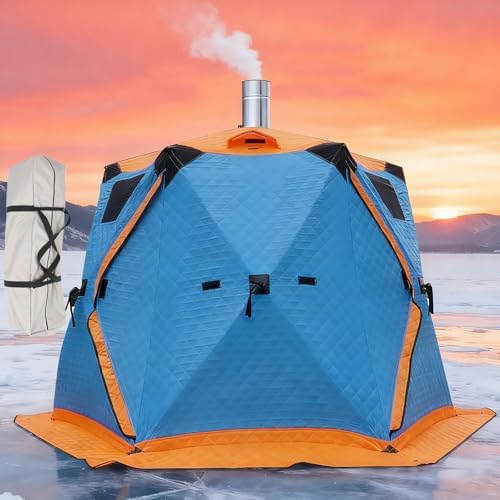 Large Insulated Ice Fishing Tent with Stove Jack – Warm Shelter for 6-12 People, Windproof, Double-Zipper Doors, 4 Vents, ...