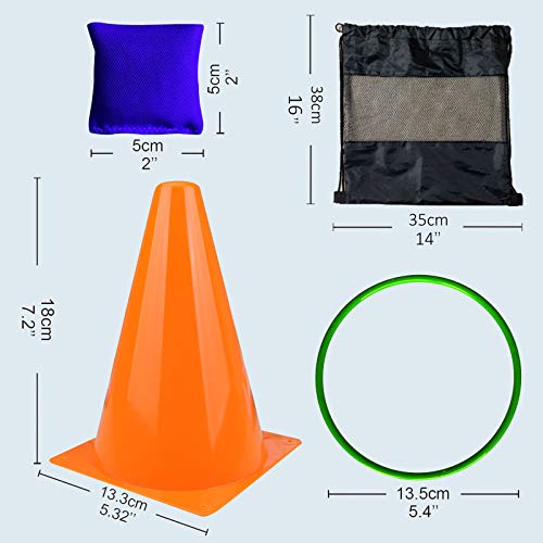 unanscre 31PCS 3 in 1 Carnival Outdoor Games Combo Set for Kids, Soft Plastic Cones Bean Bags Ring Toss Game, Gift for Bir...