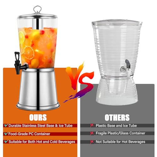 2 Gallons Beverage Dispenser With Stand, Drink Dispensers for Parties, Stainless Steel Juice Dispensers with Ice Tube and ...