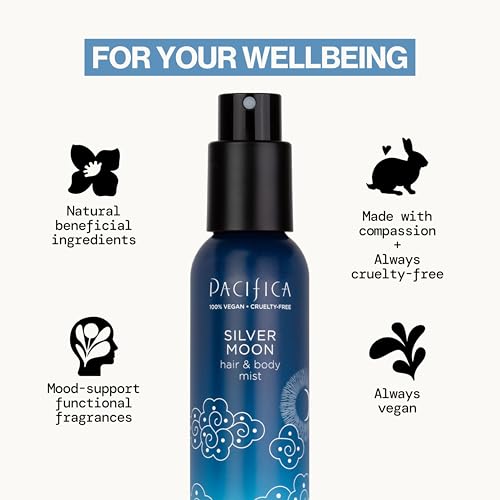 Pacifica Silver Moon Hair Mist Perfume & Full Body Spray for Women - Body Mist Fragrance w/BTonka, Santal, Cardamom, Vanilla Bean, Musk & Amber – Clean Beauty Alcohol-Free, Vegan & Cruelty-Free, 5 oz