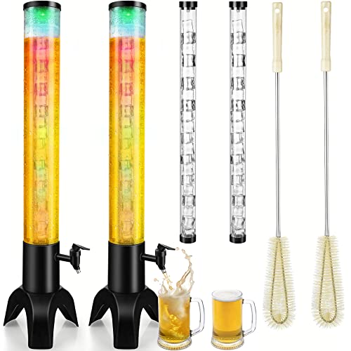 COSYOO 2PCS Drink Tower, 3L Mimosa Tower Dispenser With Ice Tube and Led Light, Tabletop Beer Dispenser 3.17 Qt./100oz, Id...