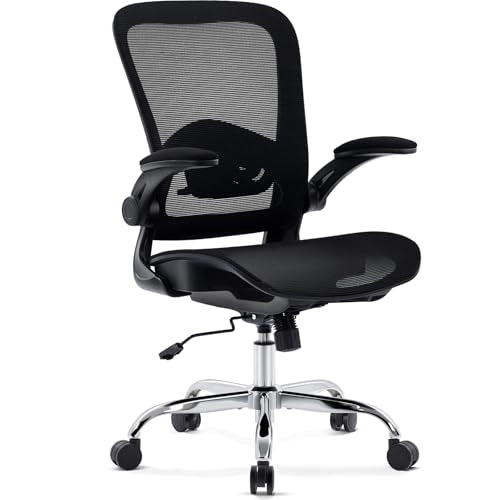 Morkprism Office Chair Mesh Seat,Ergonomic Mesh Desk Chair with Adjustable Lumbar Support,Computer Chair with Flip-up Armr...