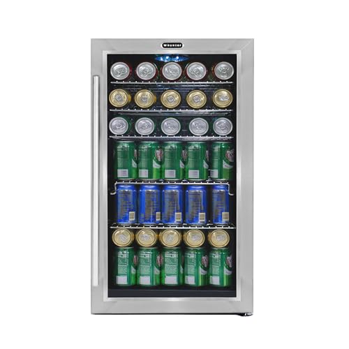 Whynter Beverage Refrigerator with Double-Layer Glass Door, 127-Can 3.1 Cu Ft Freestanding Drink Mini Fridge, BR-130SB, St...