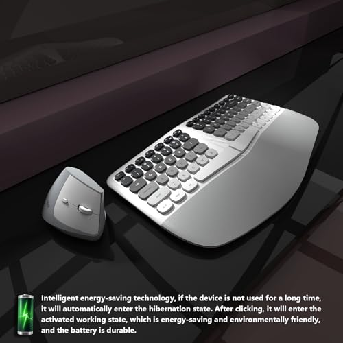 Ergonomic Wireless Keyboard and Mouse Set Creamy Wireless Keyboard Silent Mice Set with Wrist Rest for Computer, Laptop, P...