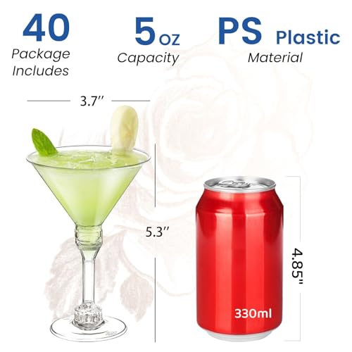 CALBODE 40 Pack Plastic Martini Glasses 5 Oz Disposable Cocktail Glasses, Tall Mini Martini Cups, Plastic Margarita Glasse...