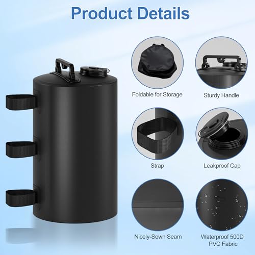 Canopy Water Weights Bag, 88 lb Tent 4 Leg Weights Bag, Portable 10L Water Bag Windproof Fixed Canopy Weights Bag, for Out...