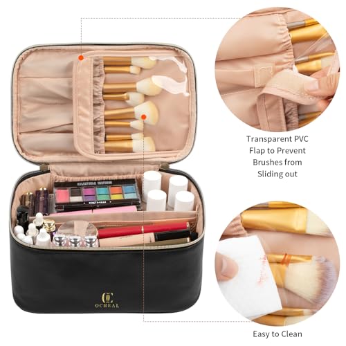 OCHEAL Makeup Bag, Portable Cosmetic Bag, Large Capacity Travel Makeup Case Organizer, Black For Women Toiletry Bag for Gi...