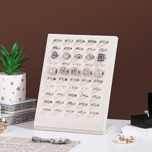 NobleKey 50 Slots Ring Holder Stand, Velvet Ring Display Board for Selling, L-Shape Ring Earring Display Ring Jewelry Pad ...