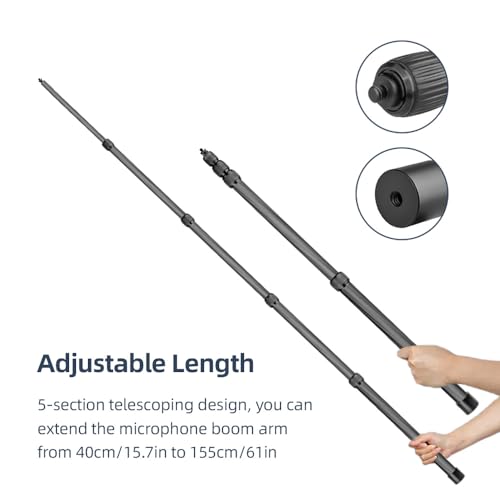 Andoer Handheld Microphone Boom Arm 5-Section Extendable Mic Arm Carbon Fiber Boom Pole for Microphones 1/4 Inch Screw & T...