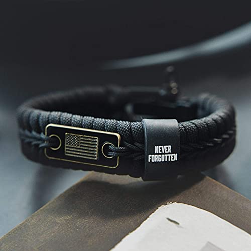 Hero Company Never Forgotten Paracord Bracelet - Tactical Survival Bracelet for Men with Bronze USA Flag - Helps Pair Mili...