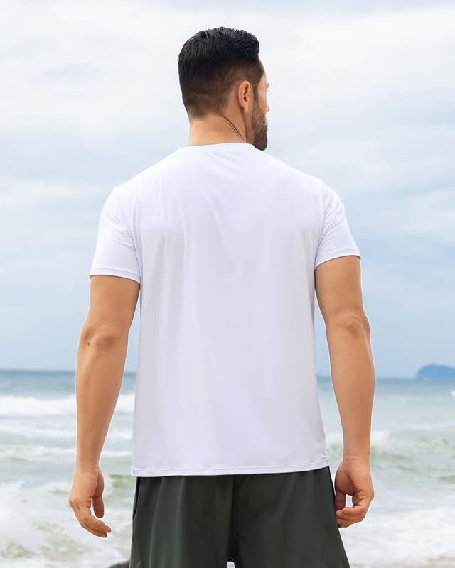 Men's UPF 50+ Rash Guard Swim Shirt - Quick Dry Short Sleeve Sun Protection Shirt for Swimming, Fishing & Beach