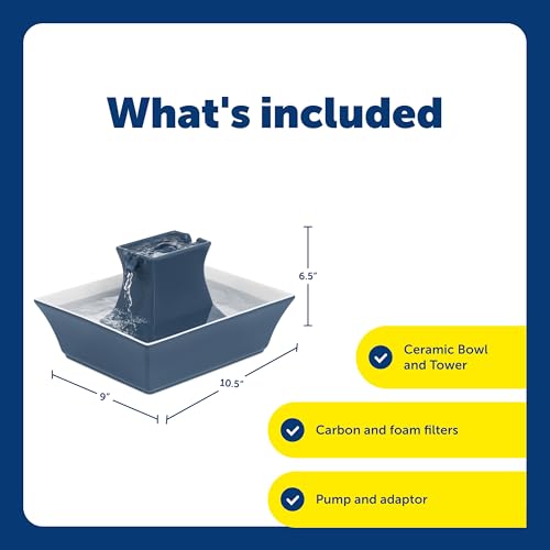 PetSafe Drinkwell Pagoda Fountain - Hygienic Ceramic Continuous Flowing Fountain - Elevated Upper Bowl & Double Free-Falli...