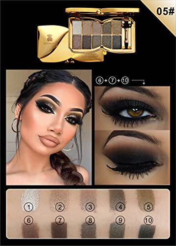 Glitter Eyeshadow Palette, 10 Colors Sparkle Shimmer & Matte Eye Shadow Highly Pigmented Waterproof Long Lasting Makeup Se...