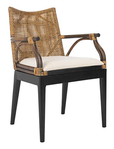 SAFAVIEH Home Collection - Gianni Brown & Black Solid Wood Rattan Arm Chair, Tropical Coastal Accent Seating for Living Ro...