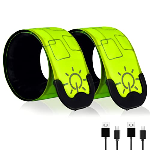 TRAYIU LED Safety Wristband Lights - Rechargeable Light Up Arm Ankle Band Kids Magic Slap Glow Bracelets Reflective Belt H...