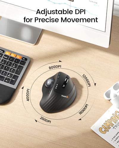 ProtoArc Wireless Trackball Mouse, EM01 NL Ergonomic Bluetooth Rollerball Thumb Rechargeable Computer Laptop Mouse, Adjust...