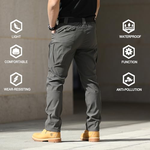 FLYFIREFLY Men's Tactical Cargo Pants Water Resistant Ripstop Outdoor Quick Dry Hiking Work Pants with Pockets(No Belt)