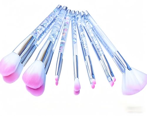 RAEEIKPHZ Travel Makeup Brush Set for Women,Grey White Transparent Unique Liquid Flows Handle with Fan Lip Eye Shadow Blen...