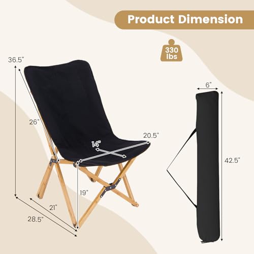 Tangkula Camping Chairs 2 Pack, Portable Folding Lawn Chair with Solid Bamboo Frame, Ultralight Canvas Seat, Back Pocket, ...