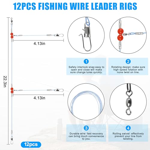Saltwater Surf Fishing Tackle Kit - Saltwater Surf Fishing Rigs Include Wire Leader Pyramid Sinker Weight Bass Casting Sin...