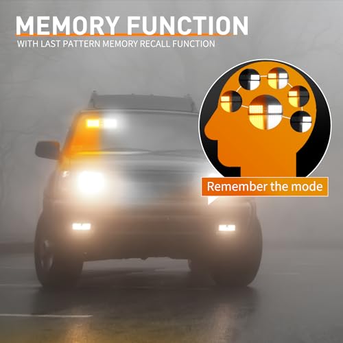Nilight Amber White 48LED Visor Strobe Lights Interior Windshield Emergency Warning Light Super Bright LED for Police Enfo...