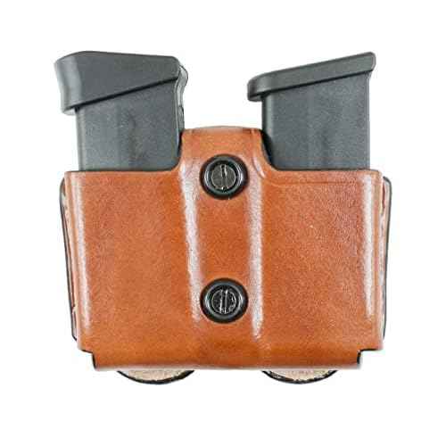 DeSantis Double Magazine Leather Pouch - Pistol Magazine Holder, Double Mag Pouch, Mag Holder 9mm, Compatible with Glock 43X and Mossberg MC1SC Magazines - Ambidextrous, Tan