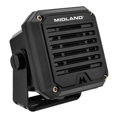 Midland- SPK100 Heavy-Duty 20W External Speaker - 180 Degrees Swivel Base Bracket Works with All CB and MXT Radios 8-OHM Sound System 3.5mm Audio Plug - Easy Installation Waterproof Design