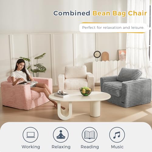 MAXYOYO Giant Bean Bag Chair for Adults, Upholstered Floor Sofa with Pillows and Armrests, Large Bean Bag Sofa Plush Chair...