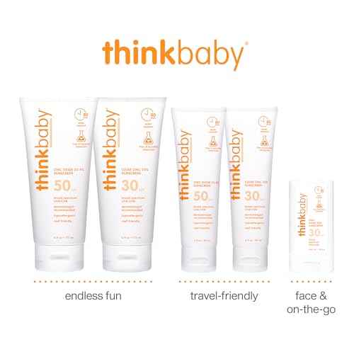 Thinkbaby SPF 50+ Baby Sunscreen, 3 Oz. ? Safe, Natural Mineral Sun Cream for Babies - Water Resistant, Broad Spectrum UVA/UVB Sun Protection ? Vegan Sunscreen for Kids