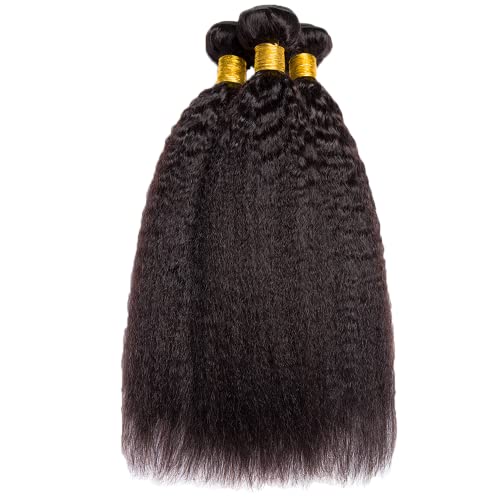 24 26 28 Inch Natural Black Color Kinky Straight Bundles Human Hair Unprocessed Brazilian Virgin Hair Yaki Straight Bundles