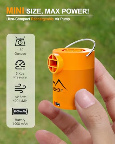 Portable Pool Inflatable Air Pump - 5kPa Upgrade Electric Camping Travel Vacuum Mini Inflator Pump for Inflatables - Batte...