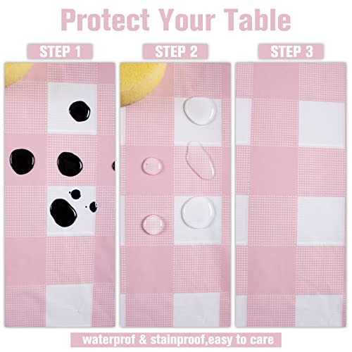 Kesfey 3 Packs Pink Gingham Tablecloth Pink and White Checkered Tablecloths 54 x 108 Inches Disposable Plastic Gingham Tab...