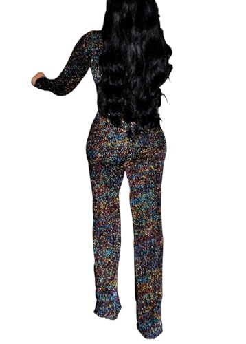 JTNFairy Sexy Sequin Jumpsuits for Women Plus Size Elegant Clubwear Sparkly High Waisted Wide Leg Pant Disco Outfits