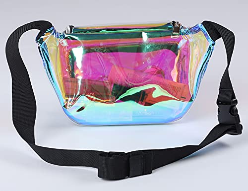 Shiny Neon Fanny Bag for Women Rave Festival Hologram Bum Travel Waist Pack (Clear Iridescent)