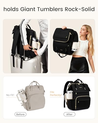 LOVEVOOK Laptop Backpack for Women with Giant Tumbler Holder Pocket,15.6 inch Waterproof Travel Backpack Purse Computer La...