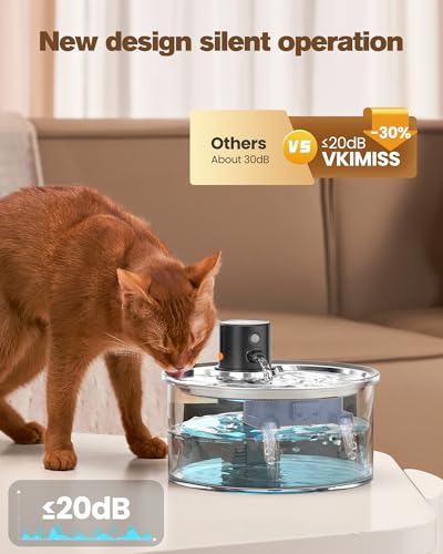 Wireless Cat Water Fountain Cordless: Battery Operated Cat Fountain - 108oz/3.2L Automatic Pet Water Dispenser Rechargeabl...